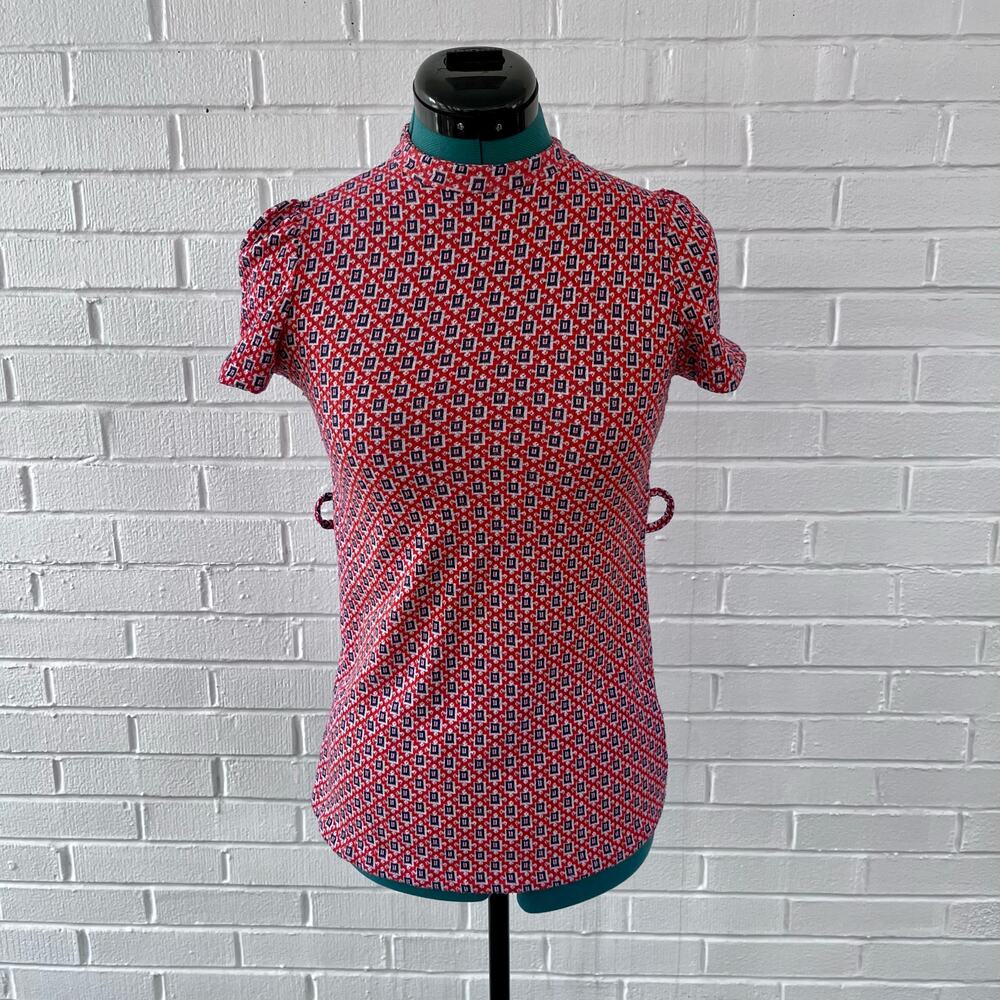 Vintage 70s polyester red geometric top